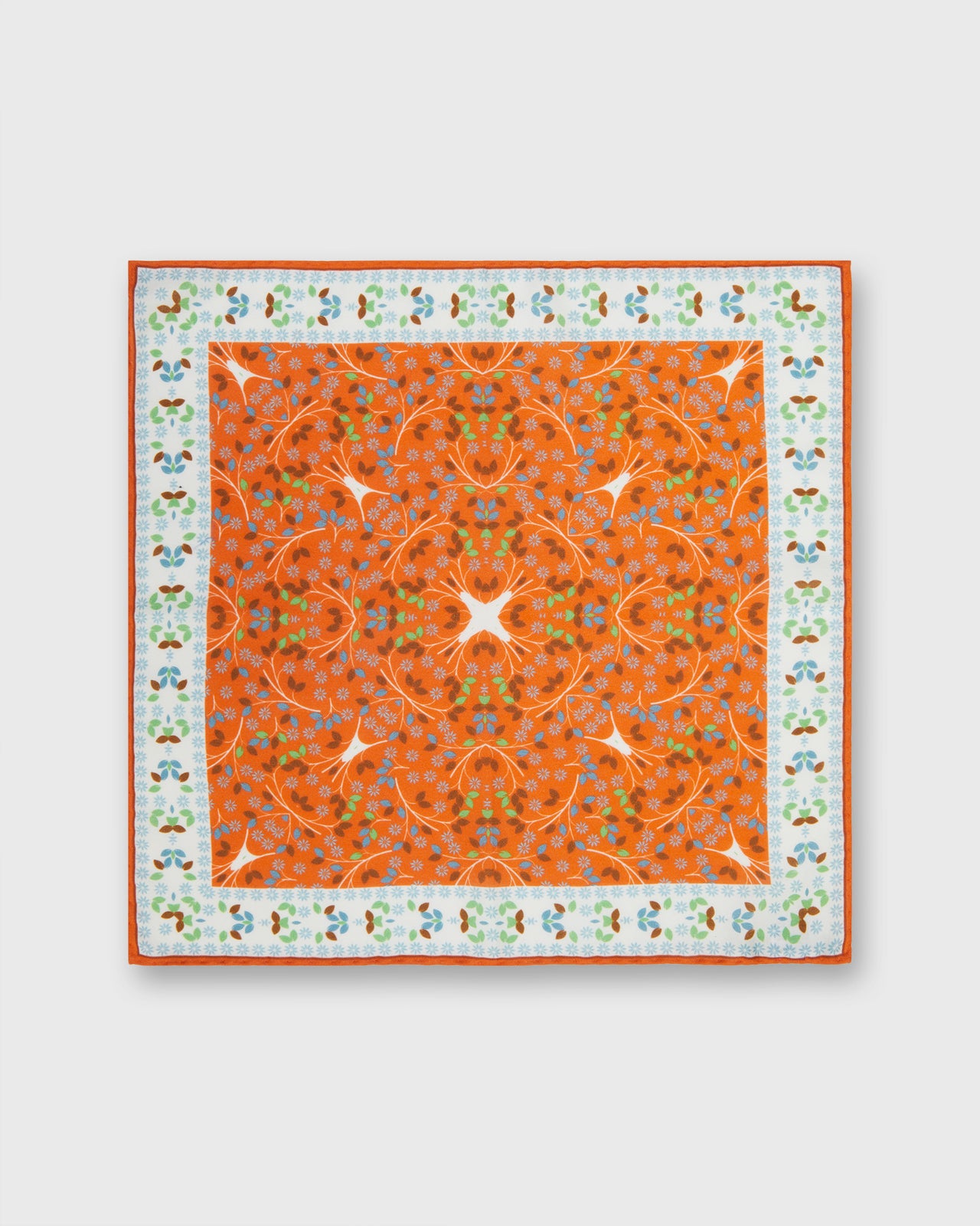 Hand-Rolled Cotton/Linen Pocket Square in Orange/Sky Multi Florals
