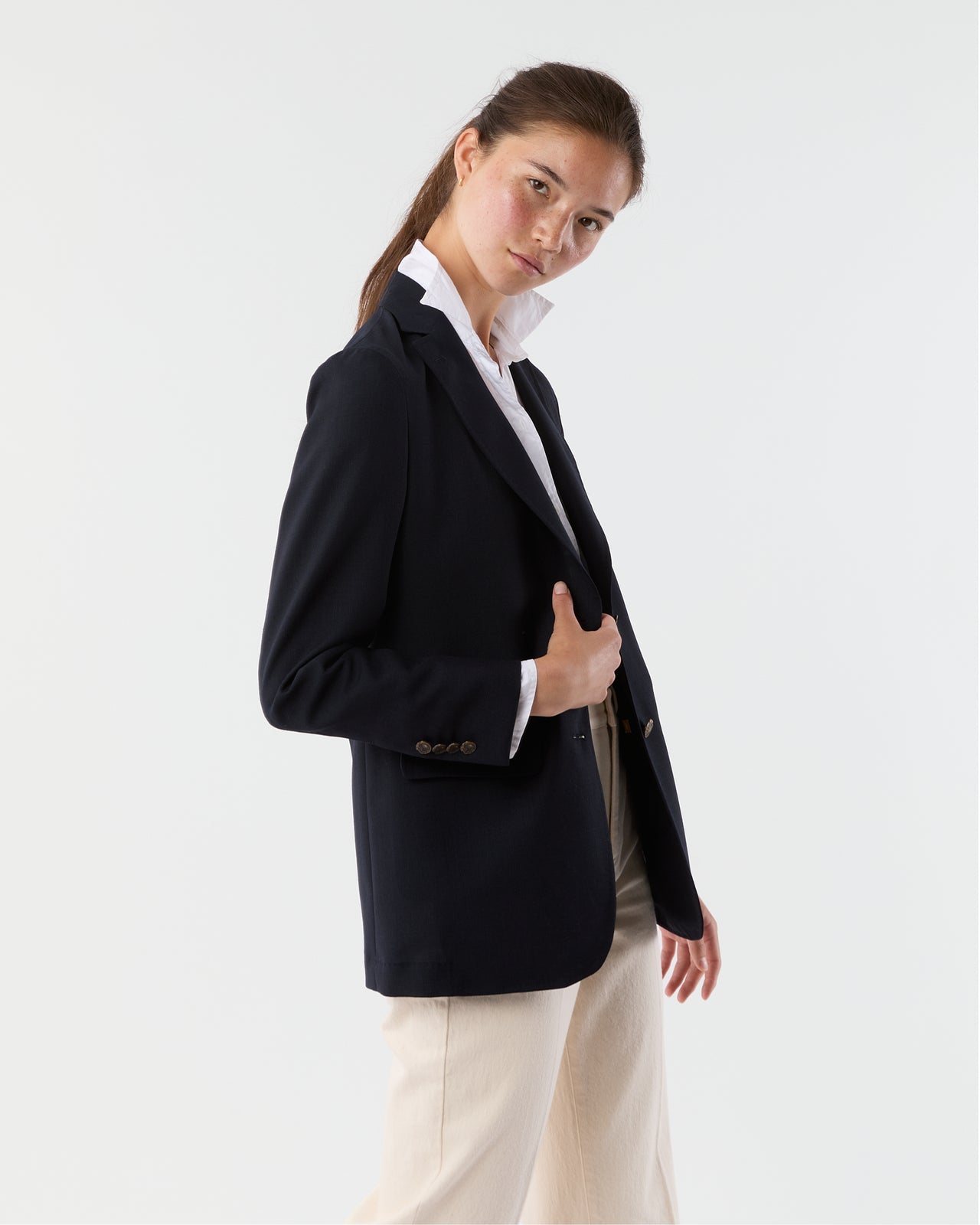 Ghost Blazer in Navy High-Twist