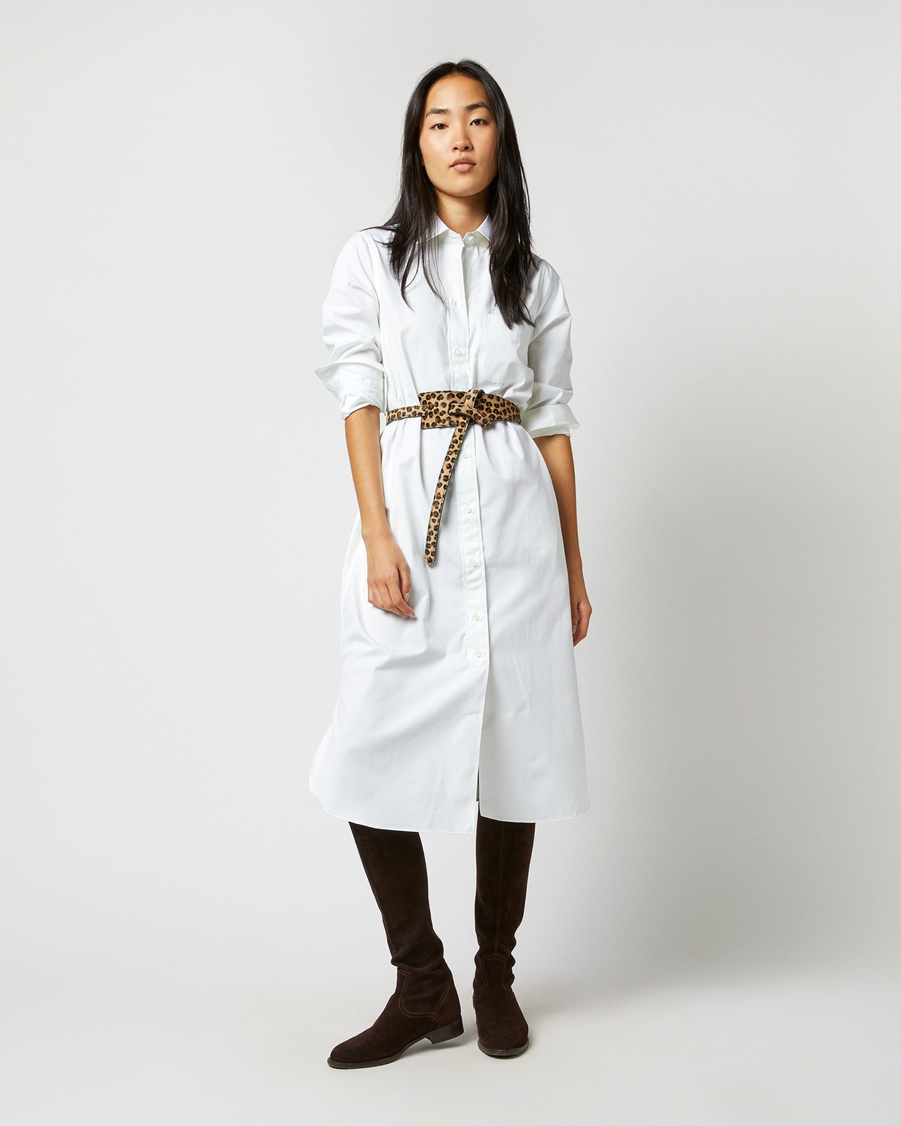 Asymmetrical Loop Thru Belt in Mini Leopard Printed Calf Leather
