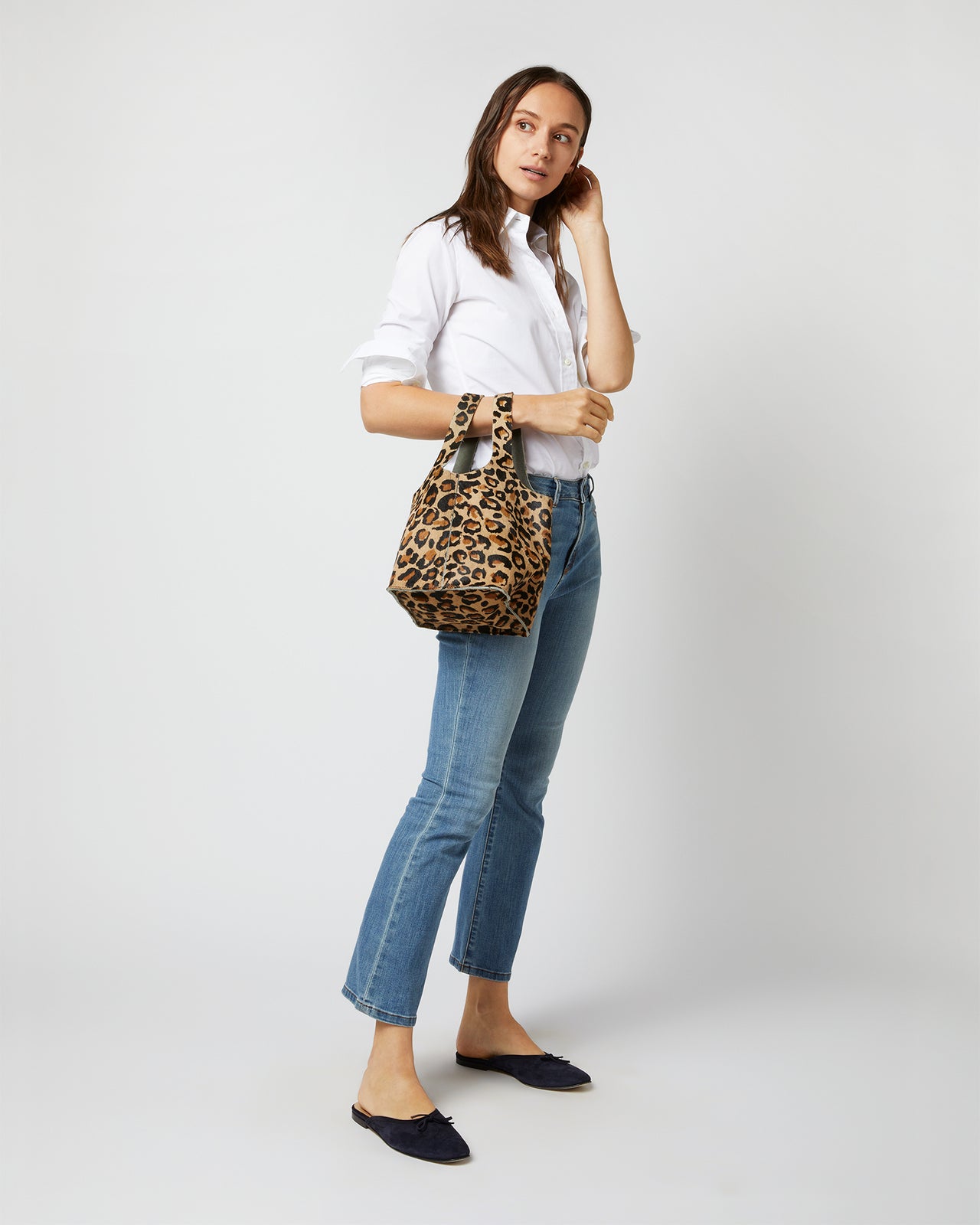 Paola Bucket Bag in Painterly Leopard Printed Pony