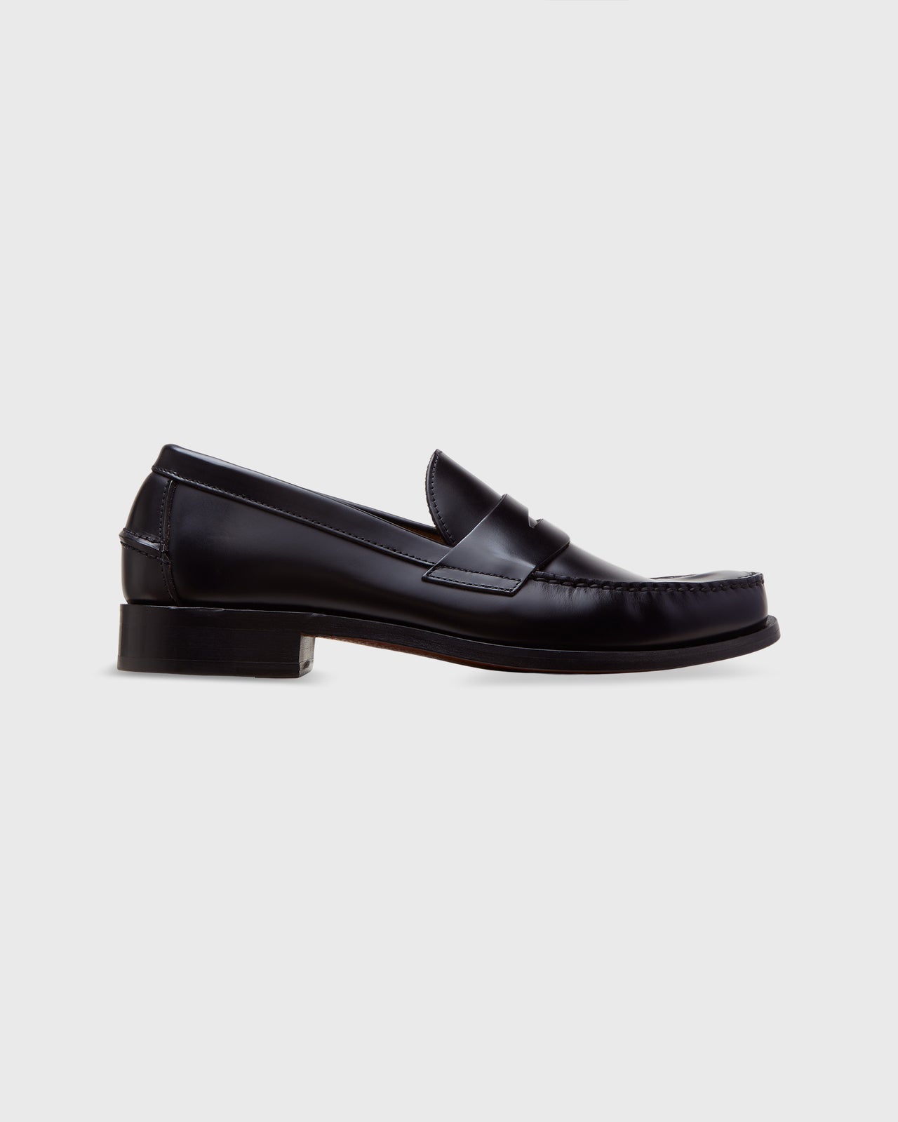 Handsewn Penny Loafer in Black Spazzolato Calf