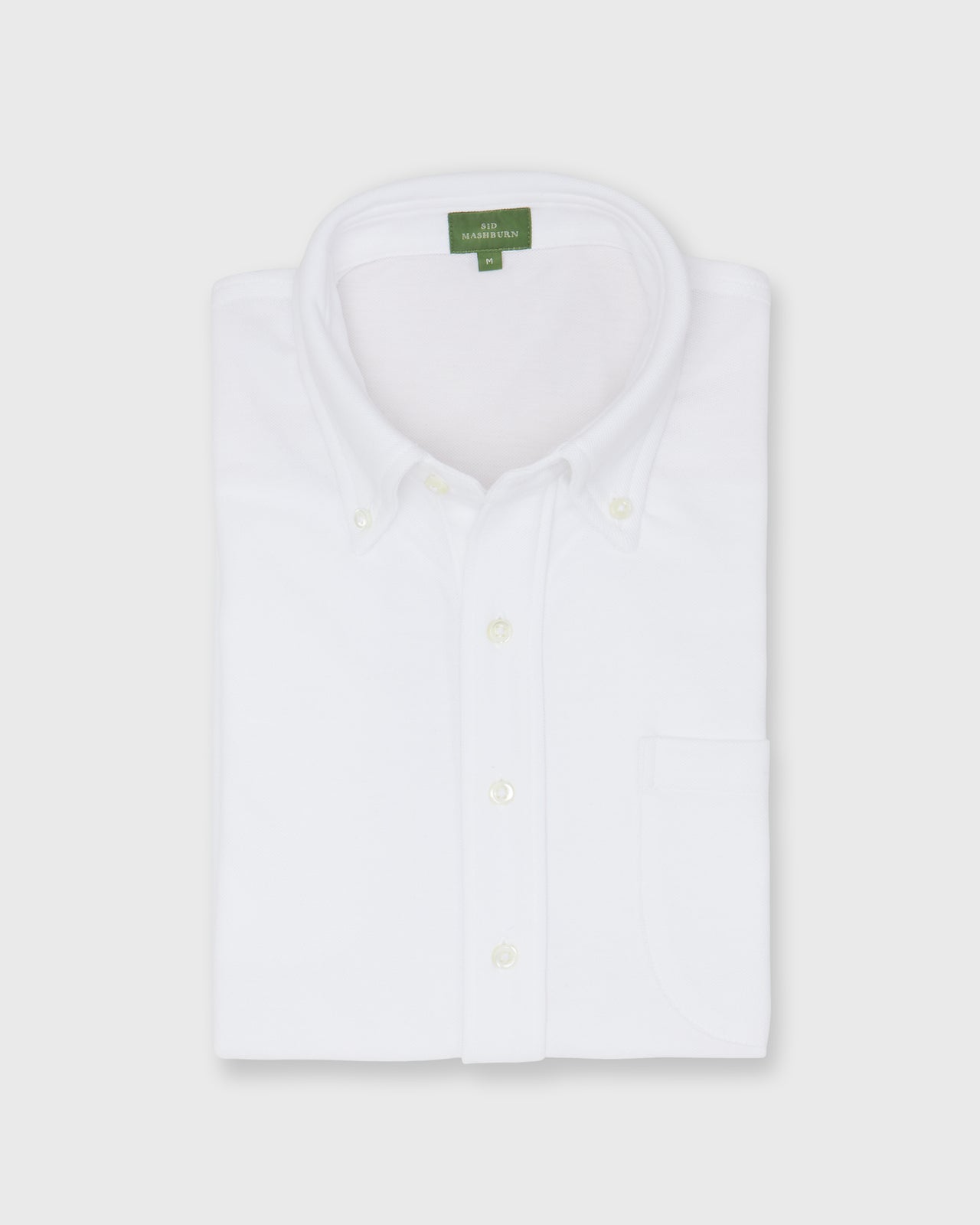 Short-Sleeved Knit Button-Down Popover Shirt in White Pima Pique
