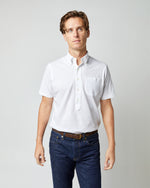 Load image into Gallery viewer, Short-Sleeved Knit Button-Down Popover Shirt in White Pima Pique
