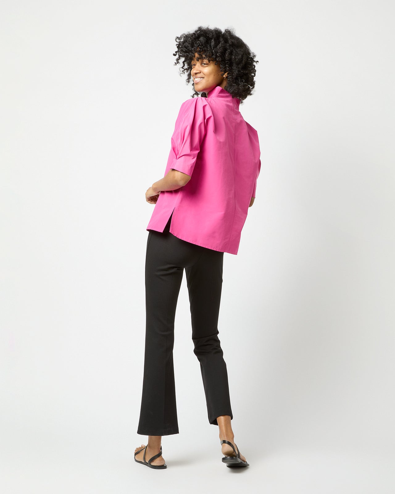 Short-Sleeved Violet Top in Azalea Cotton/Nylon Faille