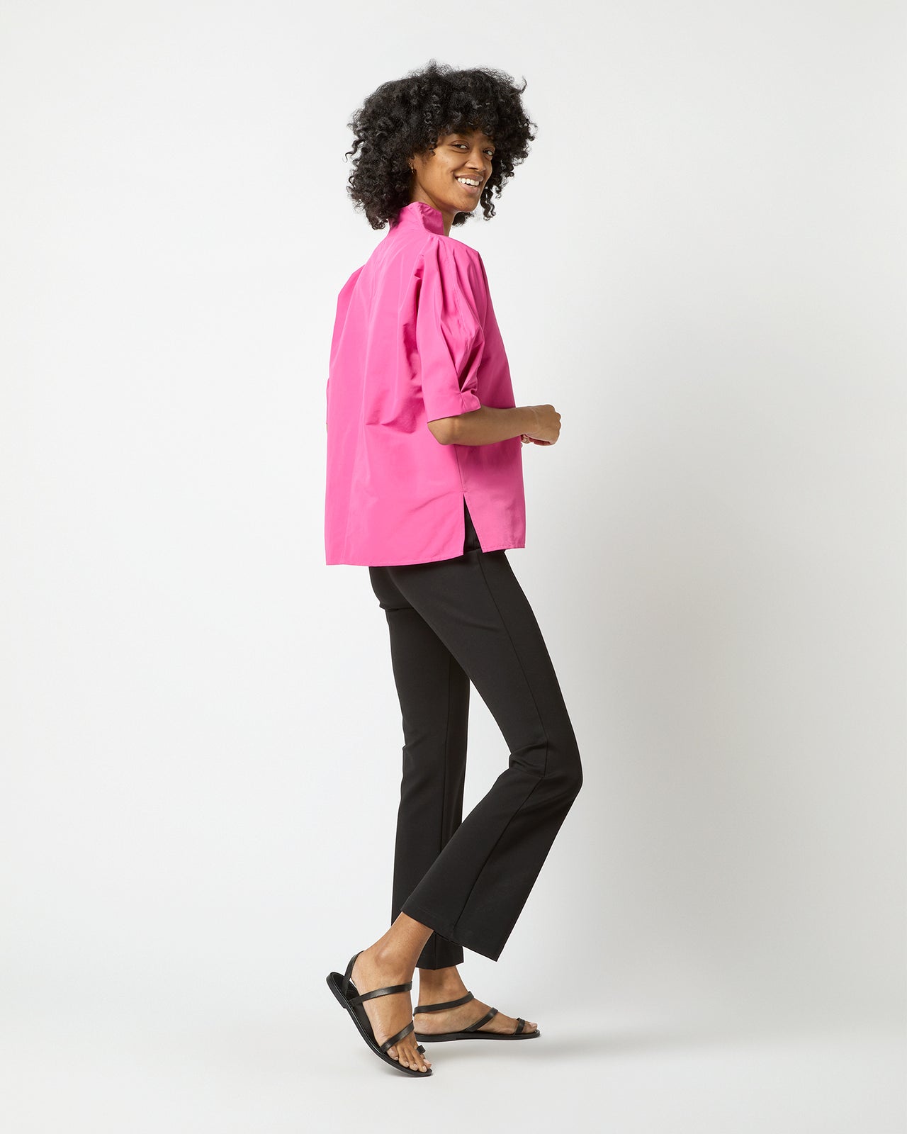 Short-Sleeved Violet Top in Azalea Cotton/Nylon Faille