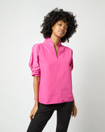 Load image into Gallery viewer, Short-Sleeved Violet Top in Azalea Cotton/Nylon Faille
