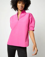 Load image into Gallery viewer, Short-Sleeved Violet Top in Azalea Cotton/Nylon Faille
