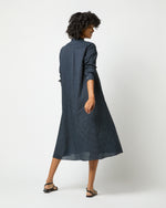 Load image into Gallery viewer, Long-Sleeved Gianna Dress in Navy/Green Small Dot Seersucker
