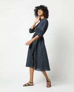 Load image into Gallery viewer, Long-Sleeved Gianna Dress in Navy/Green Small Dot Seersucker
