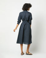 Load image into Gallery viewer, Long-Sleeved Gianna Dress in Navy/Green Small Dot Seersucker
