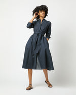 Load image into Gallery viewer, Long-Sleeved Gianna Dress in Navy/Green Small Dot Seersucker
