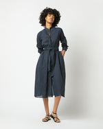 Load image into Gallery viewer, Long-Sleeved Gianna Dress in Navy/Green Small Dot Seersucker
