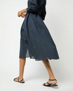 Load image into Gallery viewer, Long-Sleeved Gianna Dress in Navy/Green Small Dot Seersucker
