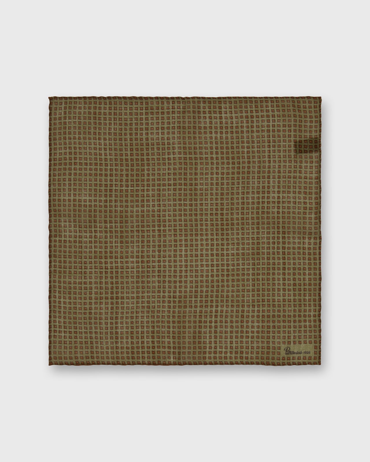 Wool/Silk Pocket Square in Sage/Brown Squares