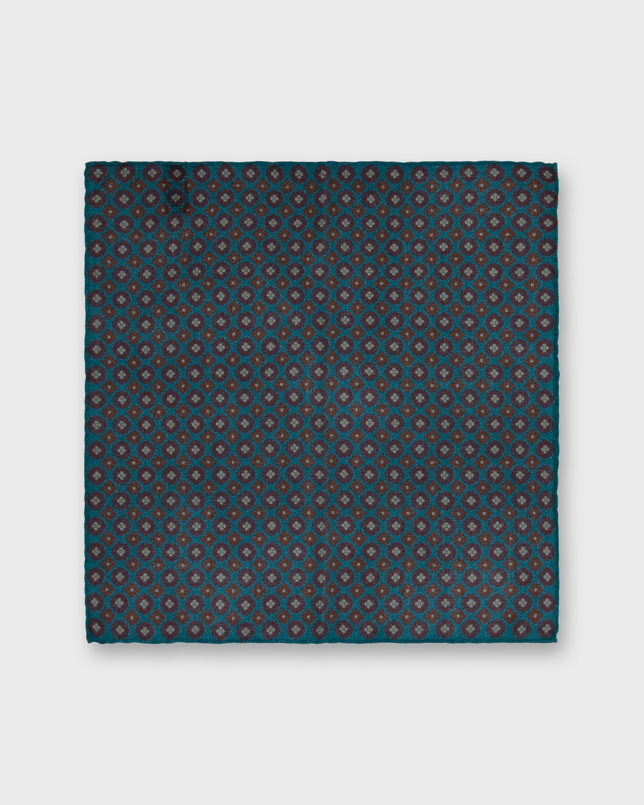 Hand-Rolled Wool/Silk Pocket Square in Lovat/Brown Medallion