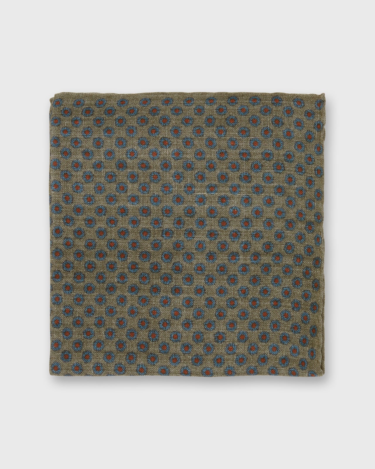 Hand-Rolled Wool/Silk Pocket Square in Stone/Blue/Red Flower