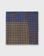 Load image into Gallery viewer, Hand-Rolled Wool/Silk Pocket Square in Blue/Stone Medallion
