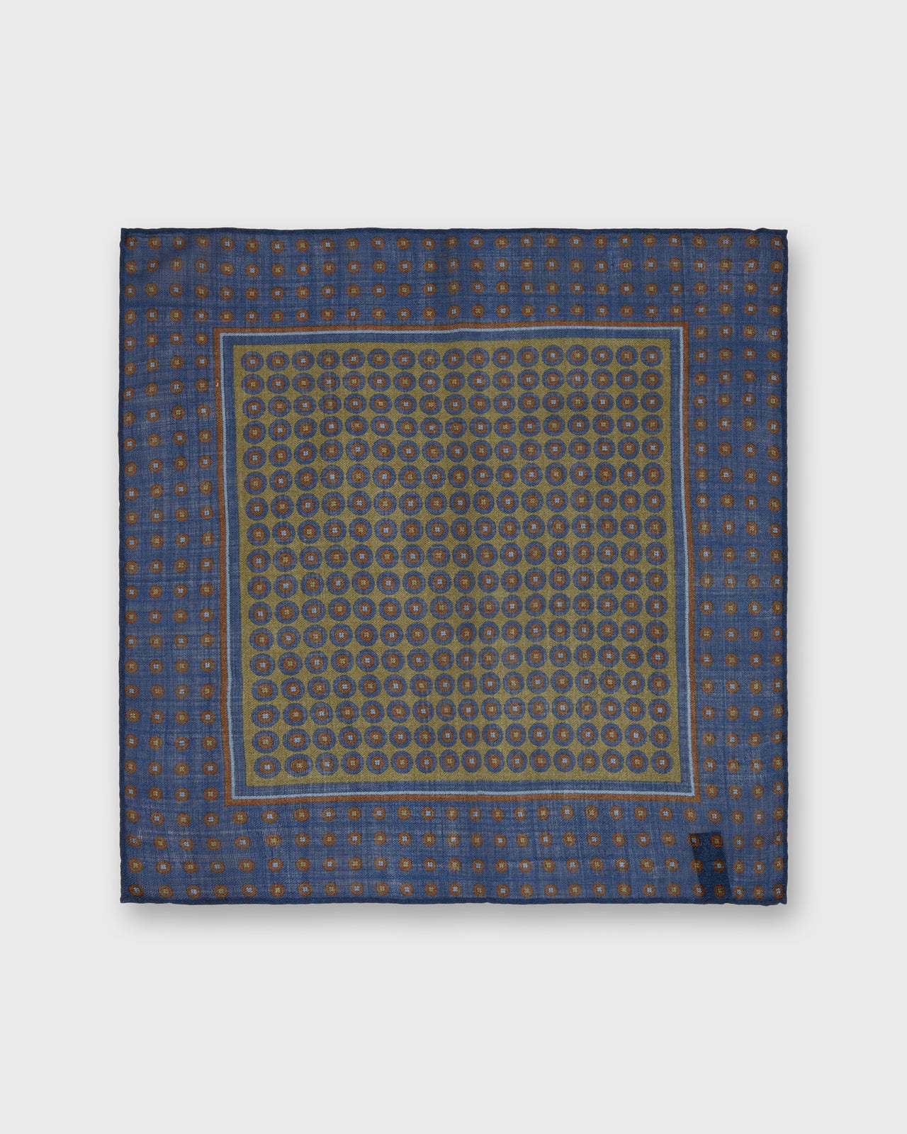 Hand-Rolled Wool/Silk Pocket Square in Blue/Stone Medallion