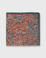 Load image into Gallery viewer, Hand-Rolled Wool/Silk Pocket Square in Lovat/Orange Floral
