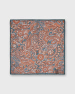 Load image into Gallery viewer, Hand-Rolled Wool/Silk Pocket Square in Lovat/Orange Floral
