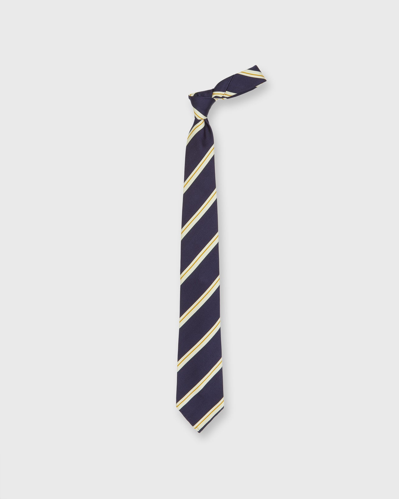 Silk Woven Tie in Navy/Bone/Yellow Stripe