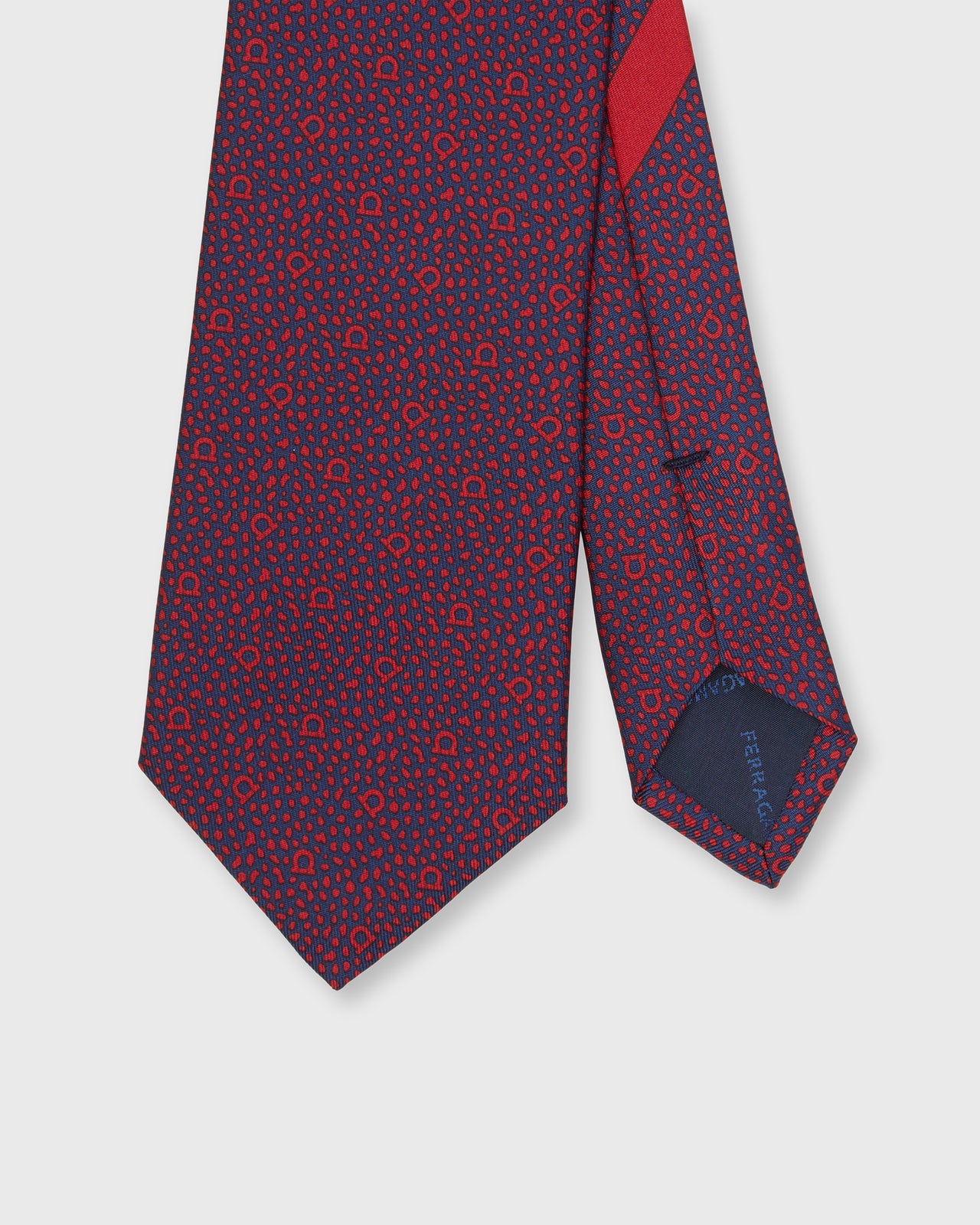 Silk Print Tie in Navy/Red Abstract Gancini