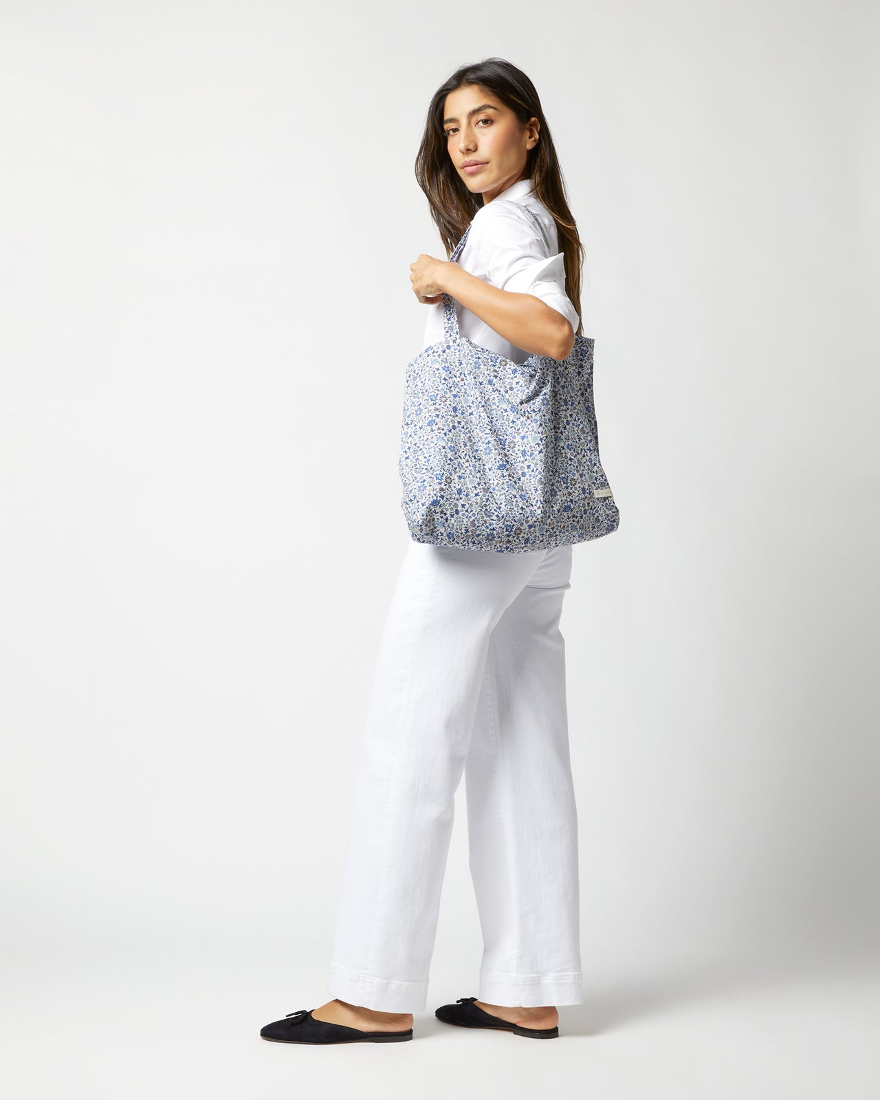 Reusable Tote Bag in Blue Godinton Garden Liberty Fabric