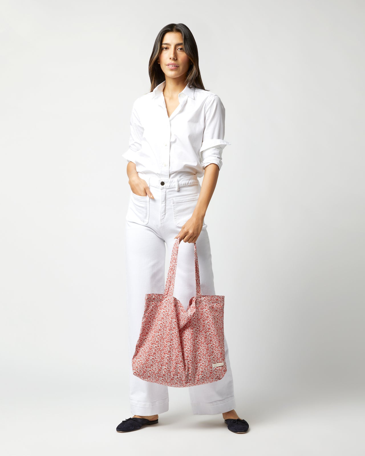 Reusable Tote Bag in Red/Multi Chamomile Liberty Fabric