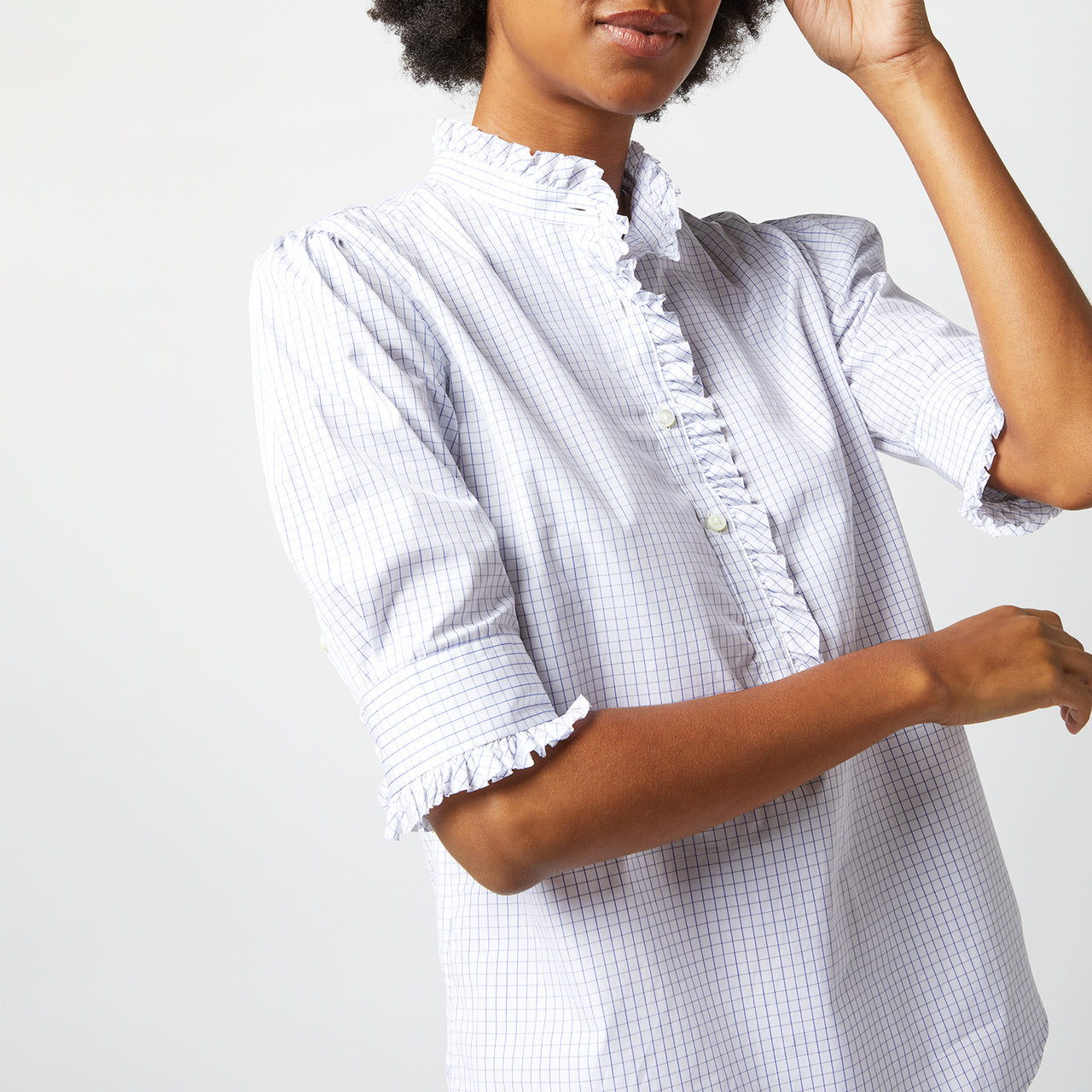 Made-to-Order Fabric in White/Blue Graph Check Poplin