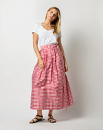 Load image into Gallery viewer, Pleated Wrap Midi Skirt in Red Gingham Silk Shantung
