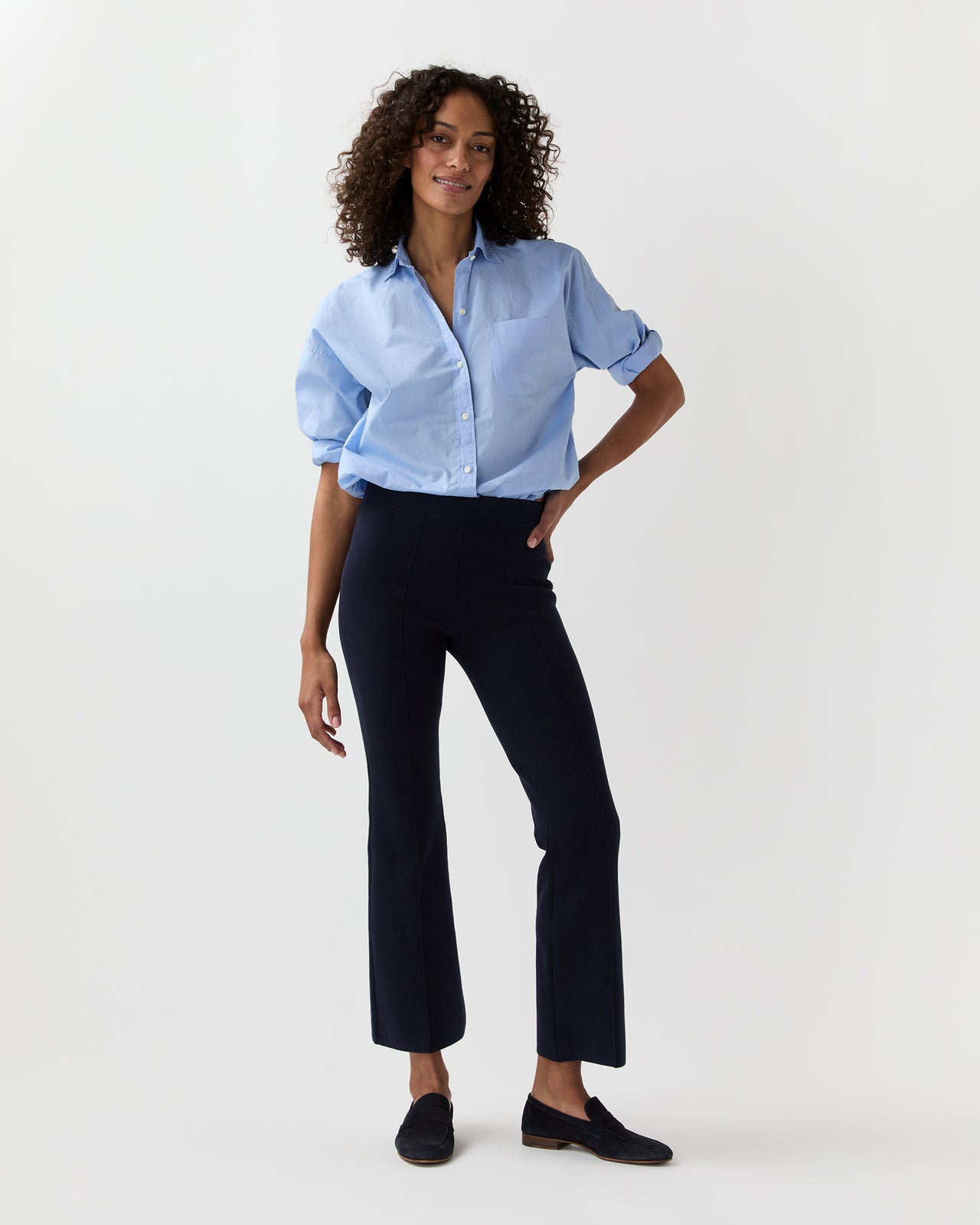 Lara Knit Flare Cropped Pant in Navy Supima Cotton