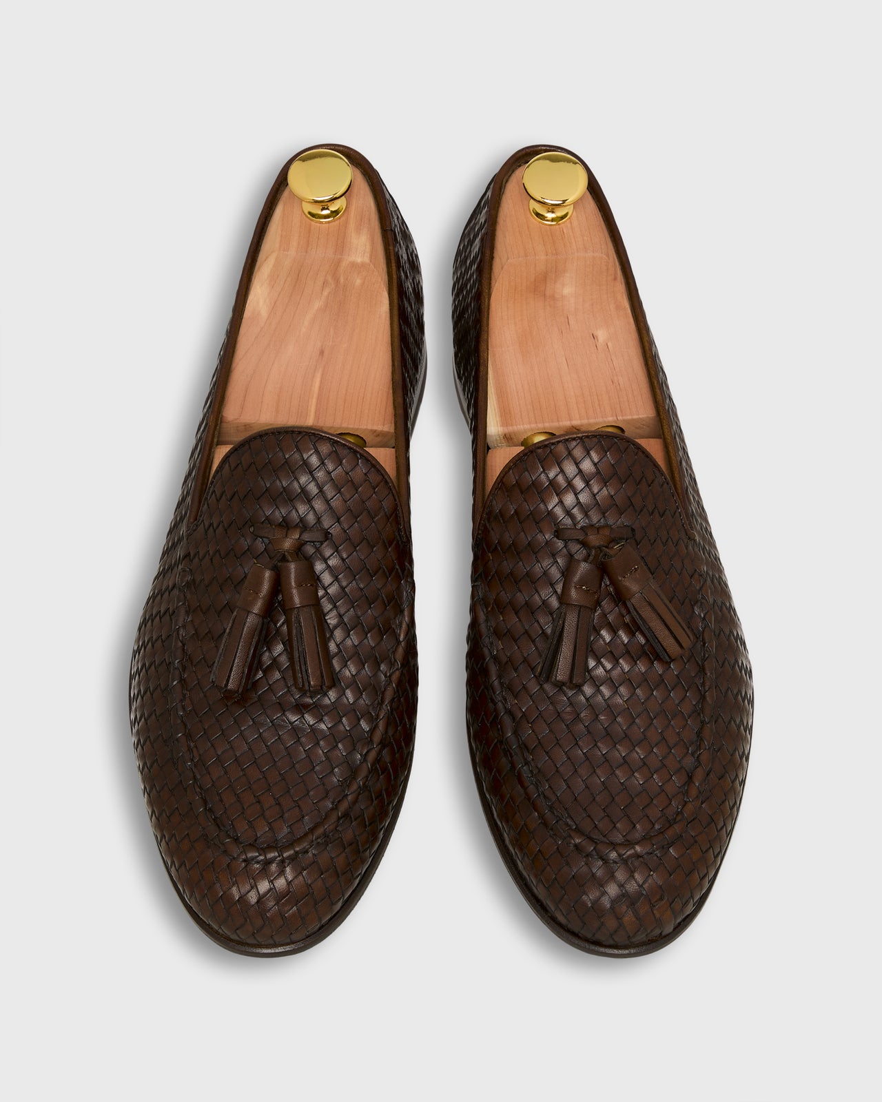 Nassau Tassel Loafer in Brown Woven Leather
