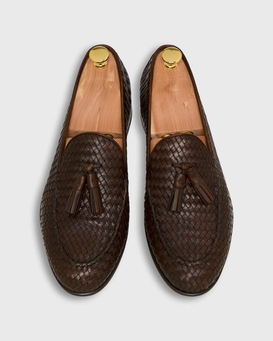 Nassau Tassel Loafer in Brown Woven Leather