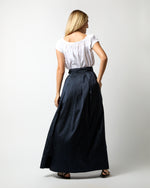 Load image into Gallery viewer, Pleated Wrap Skirt in Navy Silk Shantung
