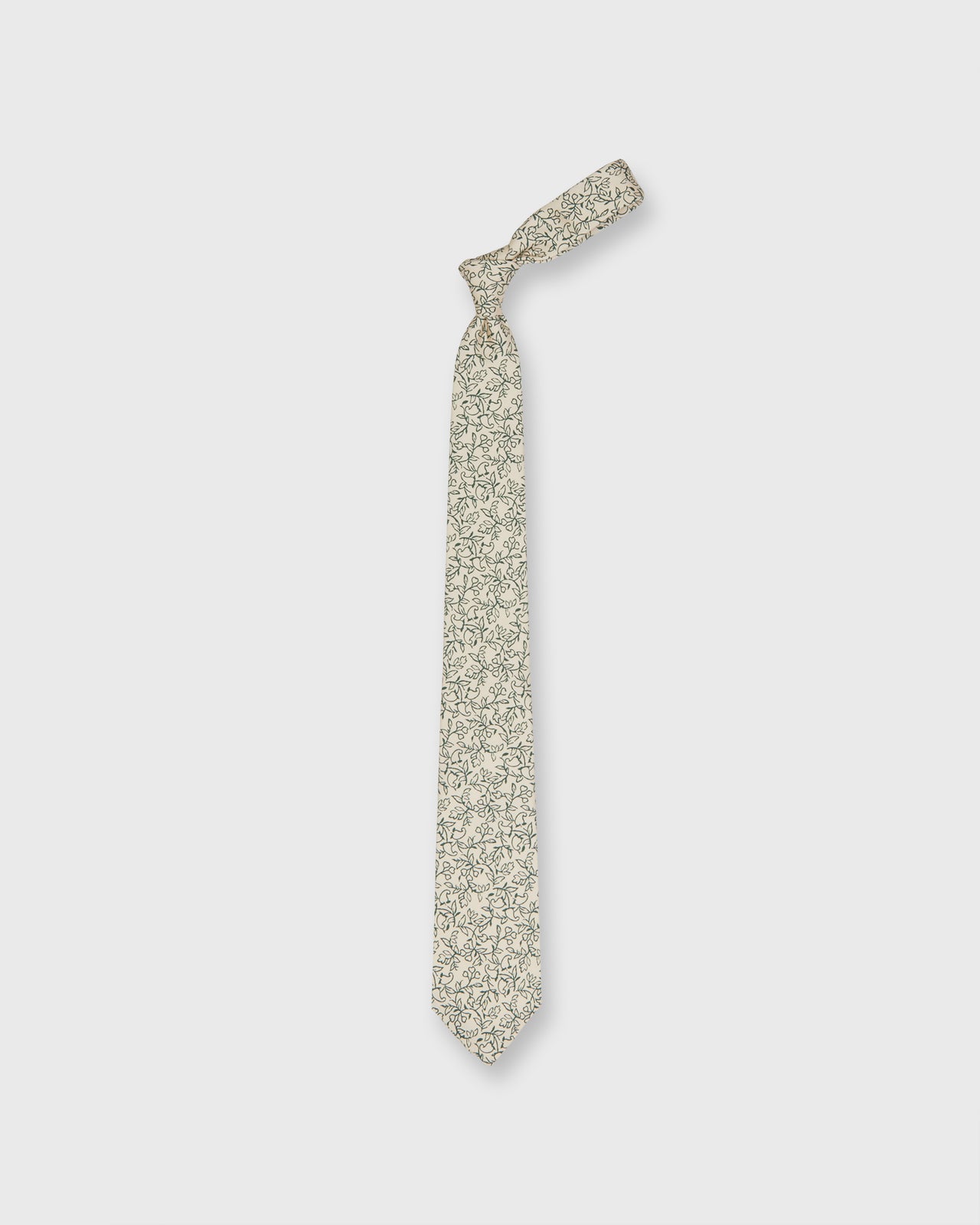 Silk Print Tie in Bone/Lake Green Floral