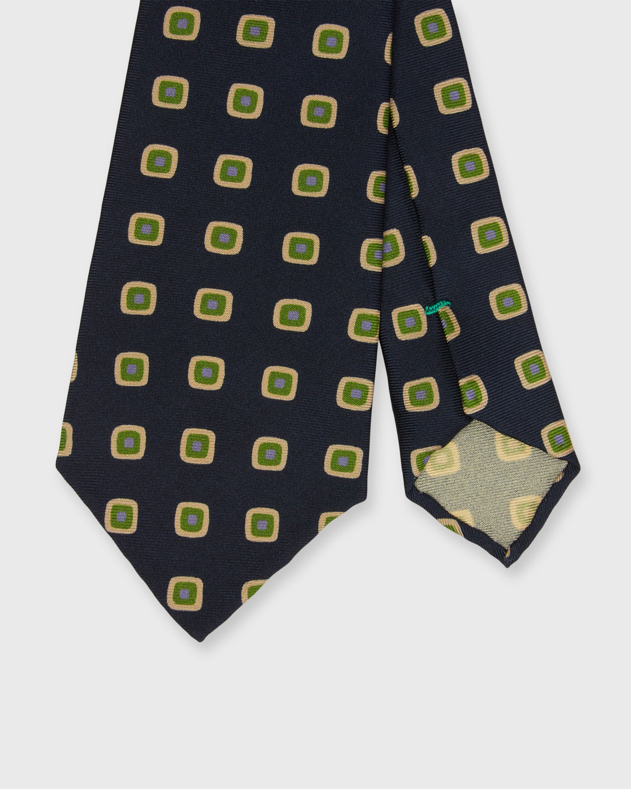 Silk Print Tie in Midnight/Moss Diamond