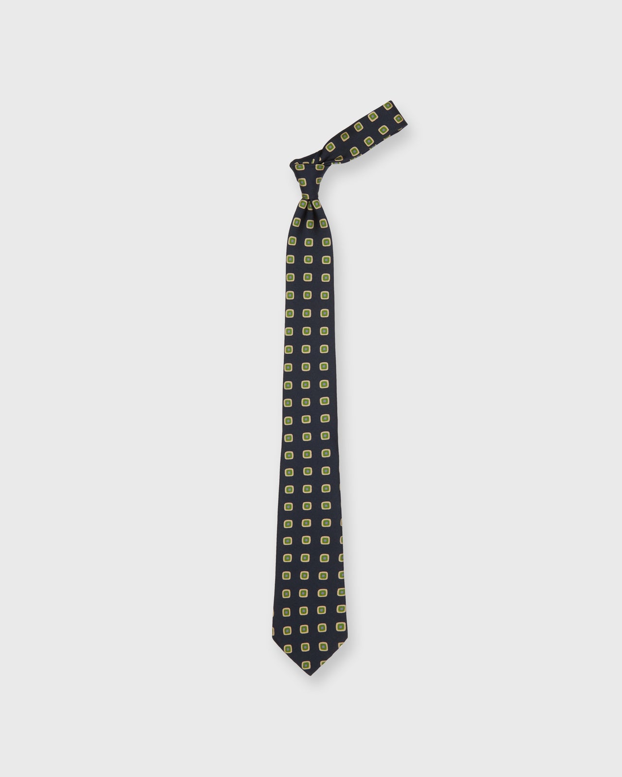 Silk Print Tie in Midnight/Moss Diamond