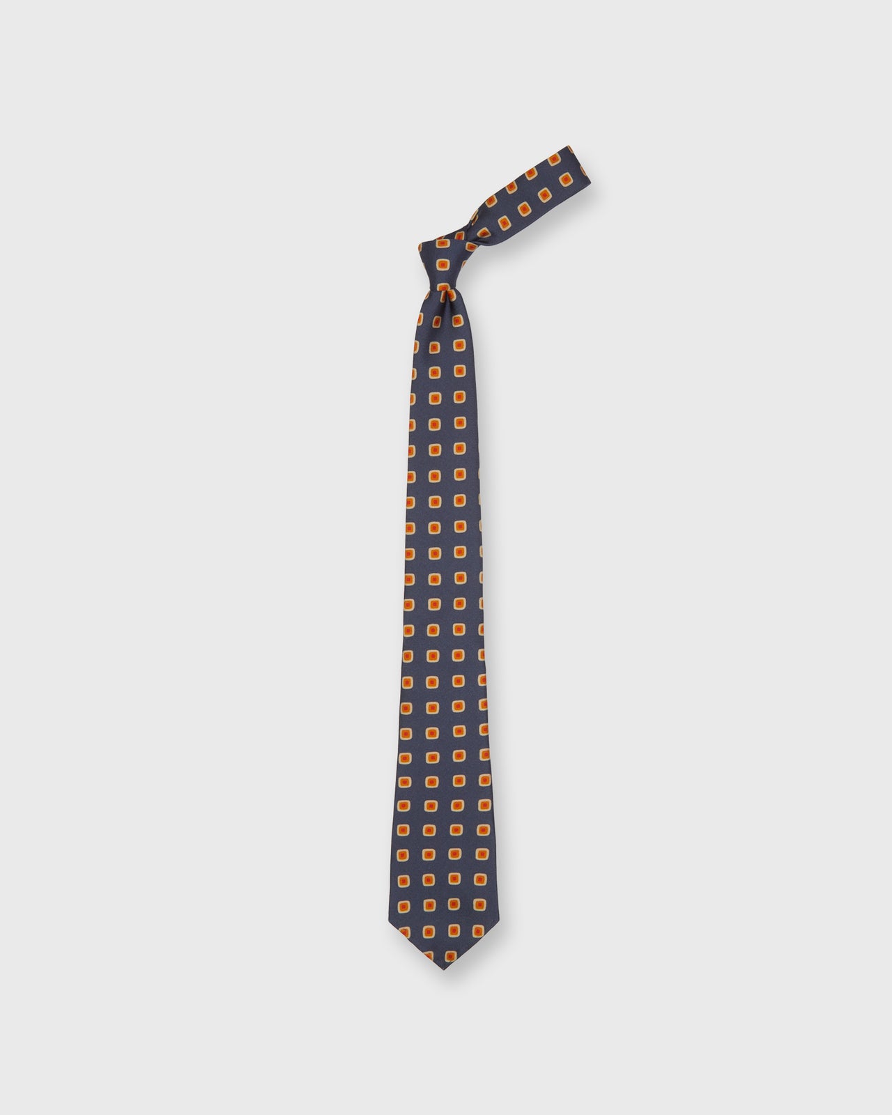 Silk Print Tie in Navy/Gold Diamond