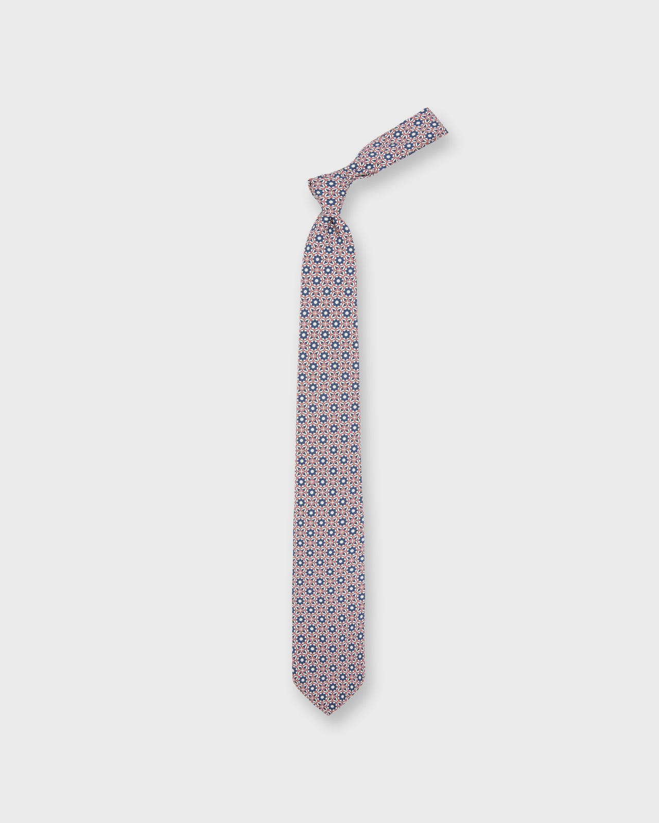 Silk Print Tie in Coral/Navy/White Kaleidoscope