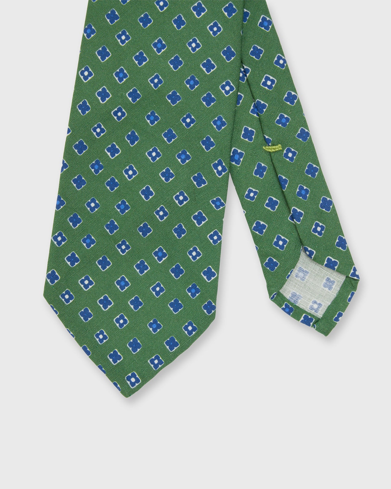 Linen/Silk Print Tie in Green/Blue Foulard