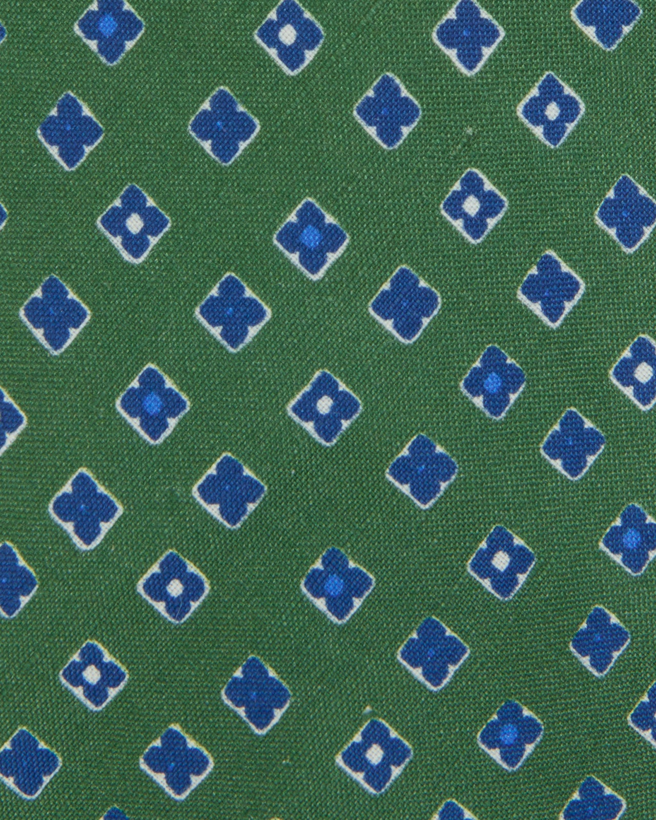 Linen/Silk Print Tie in Green/Blue Foulard
