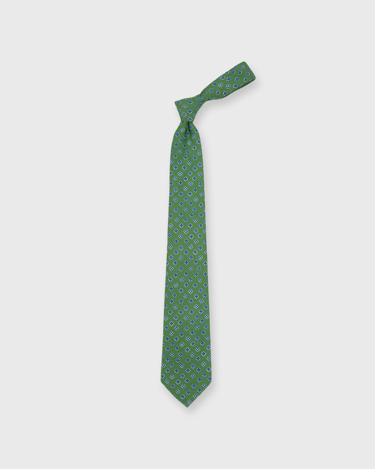 Linen/Silk Print Tie in Green/Blue Foulard