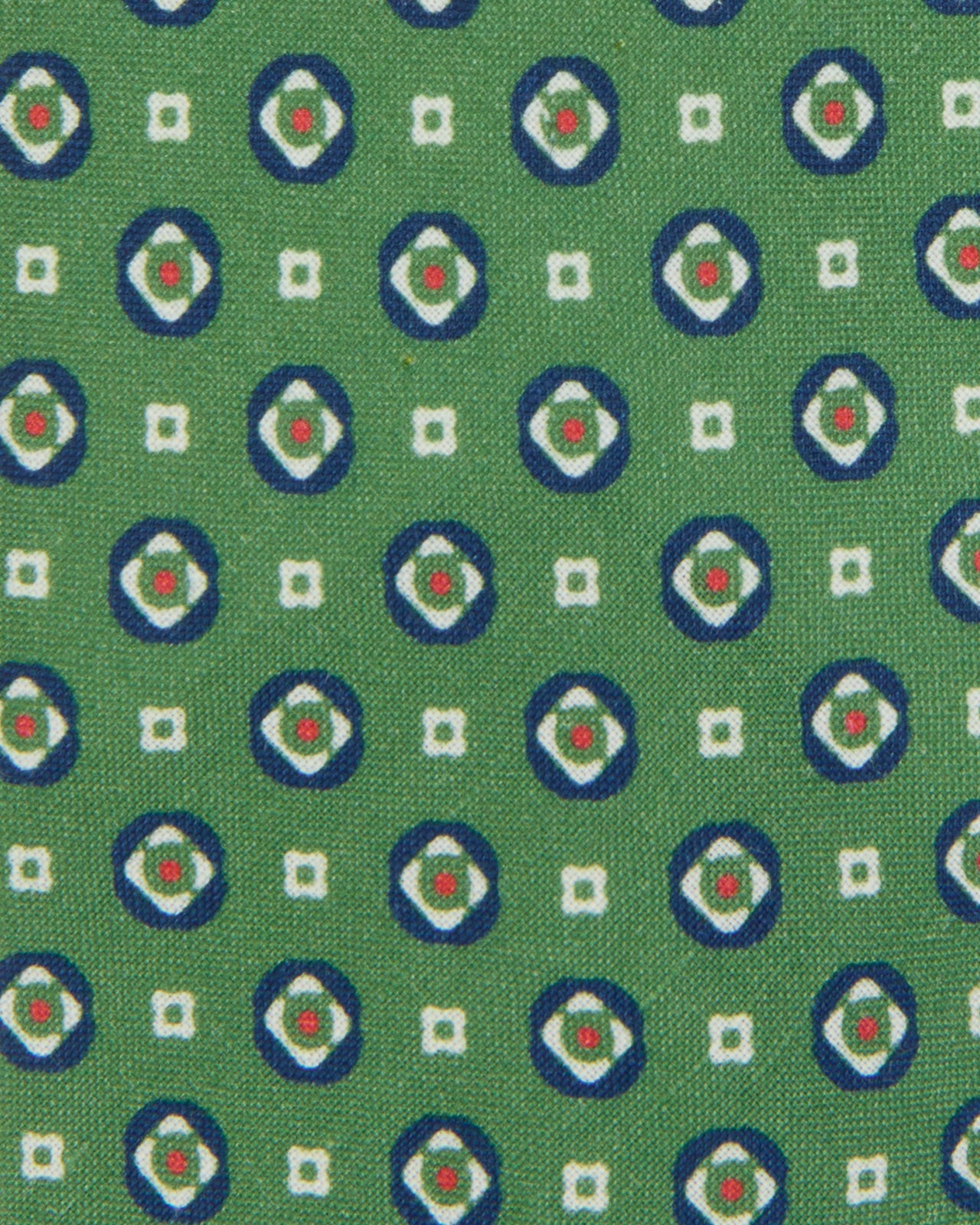 Linen/Silk Print Tie in Avocado/Navy Medallion