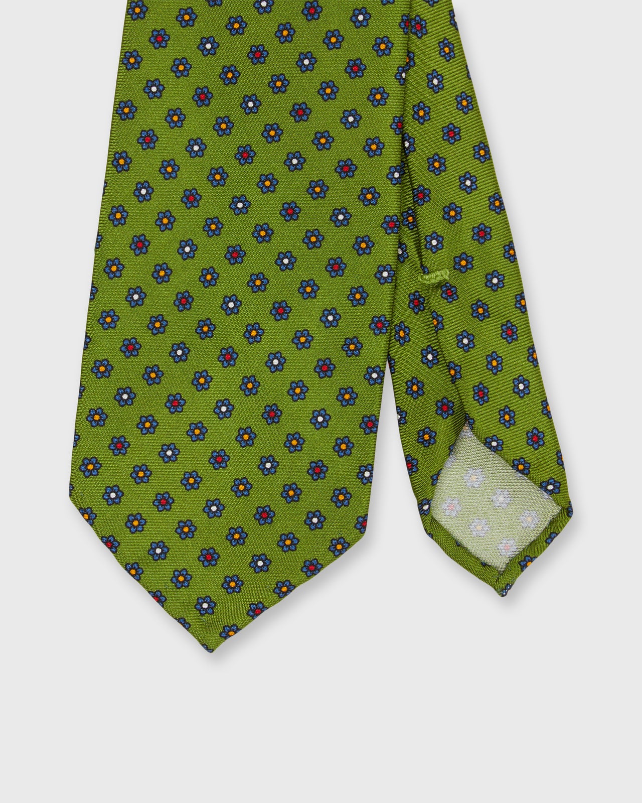 Silk Print Tie in Moss/Navy Multi Flower