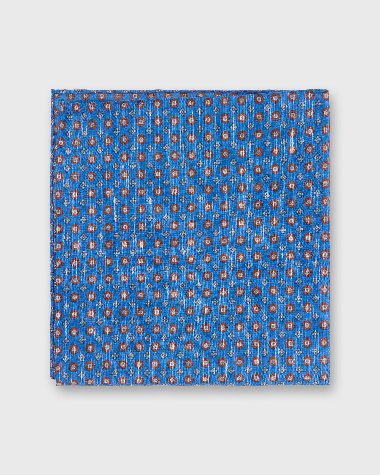 Hand-Rolled Linen/Cotton Pocket Square in Dusty Blue/Apricot/Bone Flower