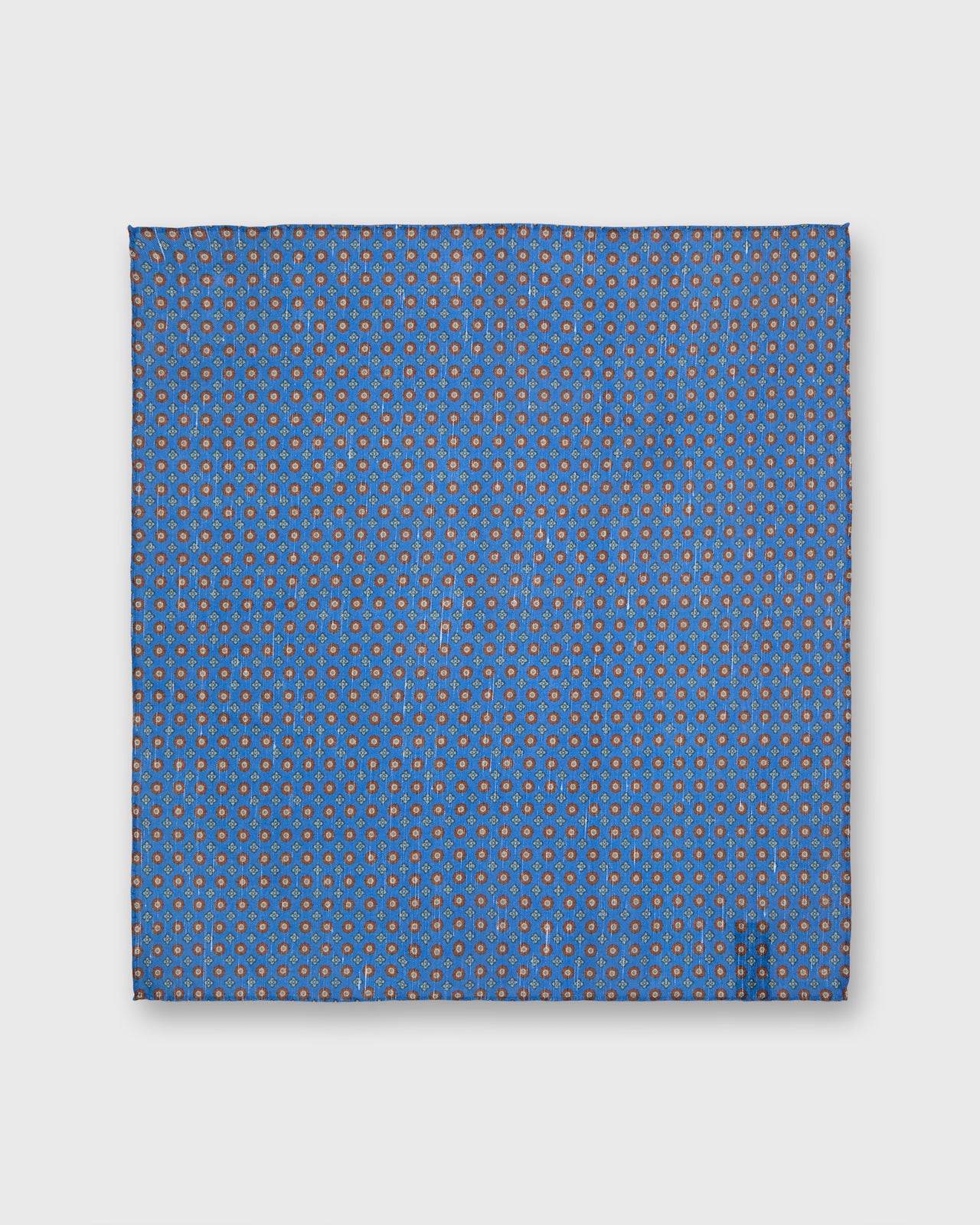 Hand-Rolled Linen/Cotton Pocket Square in Dusty Blue/Apricot/Bone Flower
