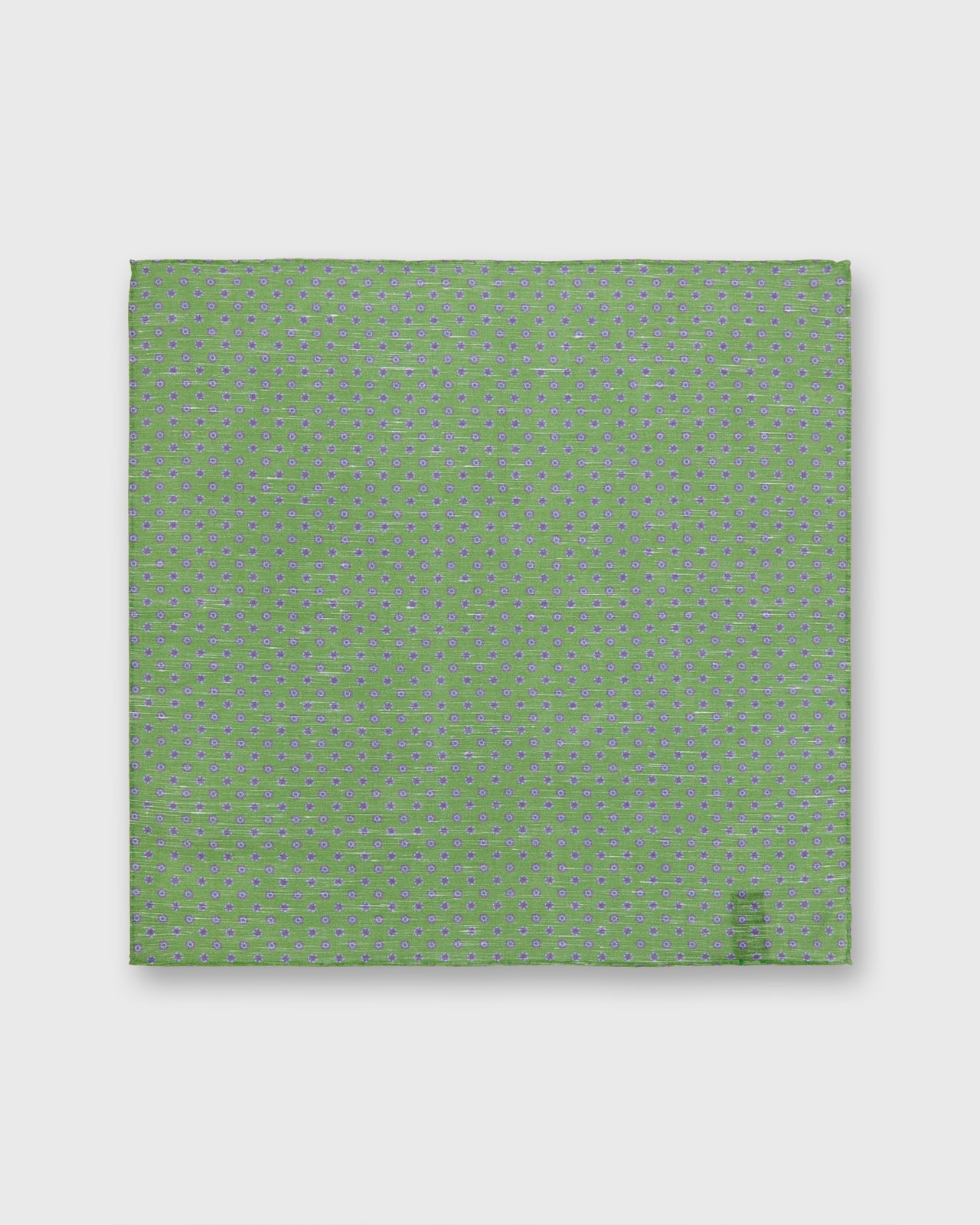 Hand-Rolled Linen/Cotton Pocket Square in Clover/Pale Pink Flower