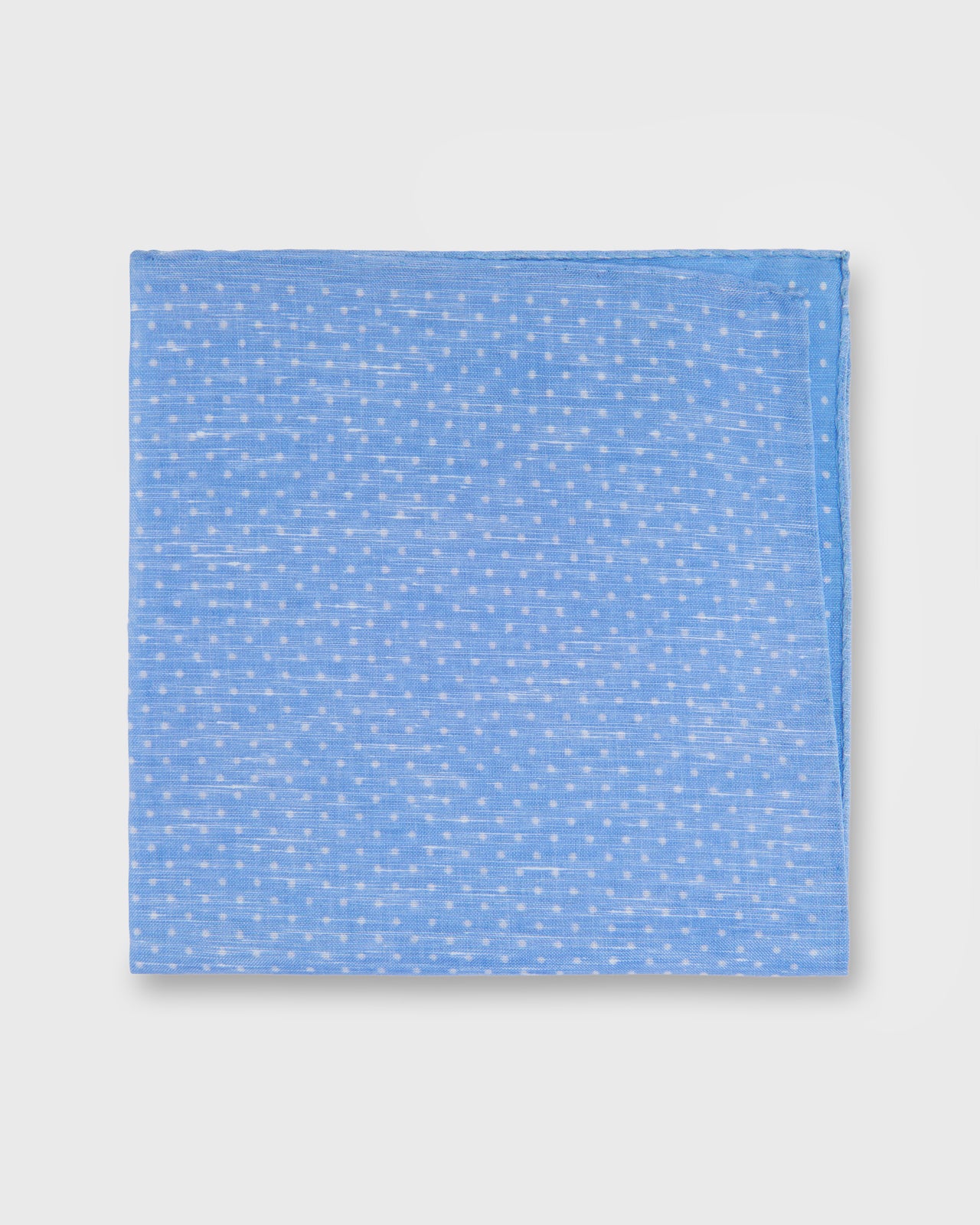 Hand-Rolled Linen/Cotton Pocket Square in Sky/White Dots