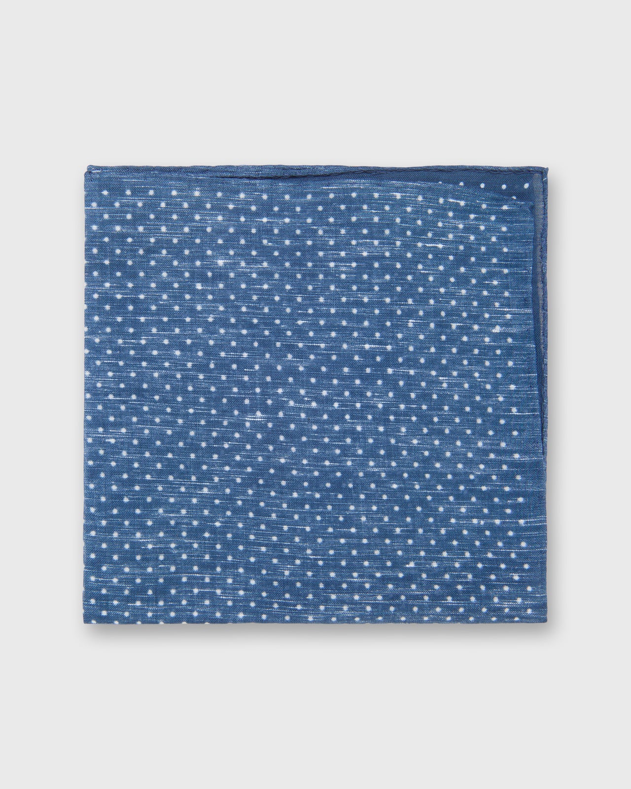 Hand-Rolled Linen/Cotton Pocket Square in Denim/White Dots