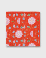 Load image into Gallery viewer, Hand-Rolled Linen/Cotton Pocket Square in Tomato/Pale Pink/Navy Floral
